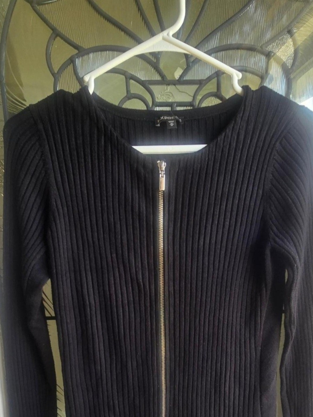 Express Black Ribbed Zip-Front Cardigan Sweater
